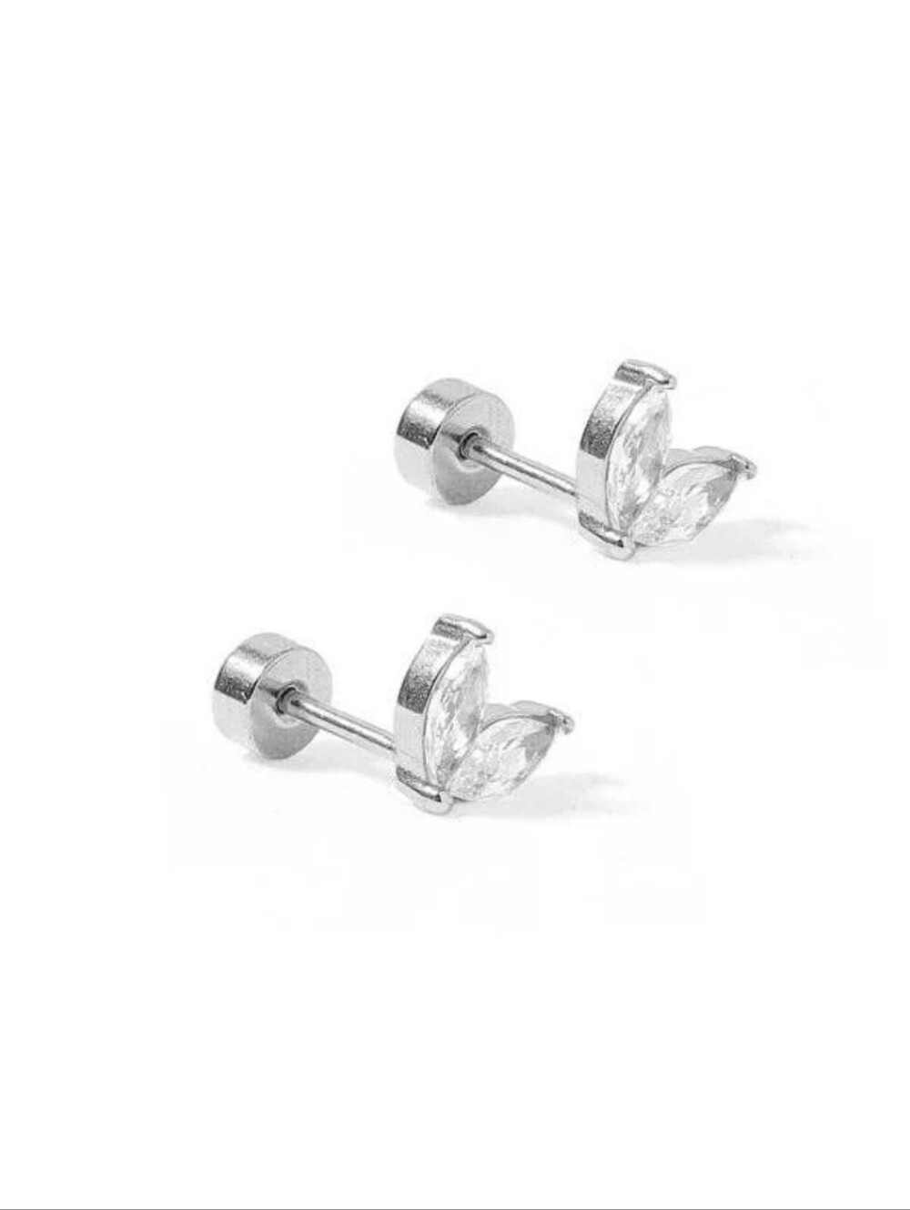 Flat Back Silver Crystal Marquise Stud Earrings